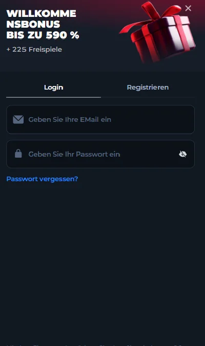 BetFury Casino Login - Formular mit E-Mail und Passwort